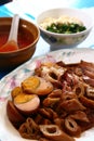 The meat pork with agg and pork intestines Royalty Free Stock Photo