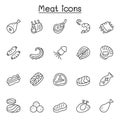 Meat, pork, beef, seafood icons set in thin line style Royalty Free Stock Photo