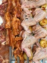 meat, pork kebabs and chicken on skewers Royalty Free Stock Photo