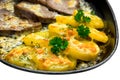 Meat and potatoes fried in a pan Royalty Free Stock Photo