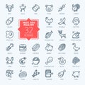 Meat, poultry, fish and eggs - minimal thin line web icon set. Royalty Free Stock Photo