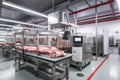 Meat processing plant. Work process for meat production. Arrival of jamon or cold cuts. Production of pork or beef in a modern Royalty Free Stock Photo