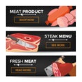 Meat Product Horizontal Promo Banners Vector. Beef And Pork Sausage. For Butcher Shop Promo. Isolated Illustration Royalty Free Stock Photo