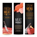 Meat Product Vertical Promo Banners Vector. For Grill Bar Promo Design. Isolated Illustration