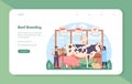 Meat production industry web banner or landing page. Butcher