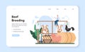 Meat production industry web banner or landing page. Butcher or meatman