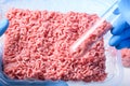 Meat quality inspection. Ground meat in lab test tube