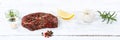 Meat raw beef steak banner wooden board