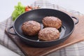 Meat rissoles on the iron pan Royalty Free Stock Photo
