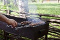 The meat is roasted on the grill Royalty Free Stock Photo