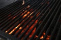 meat roasting on a charcoal barbecue lit wood with fire for roasting pork pancetta on the grill Royalty Free Stock Photo