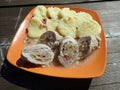 Meat rolls with bacon, cabbage and potato dumplings Royalty Free Stock Photo