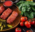 Meat rolls mititei or mici traditional romanian food Royalty Free Stock Photo