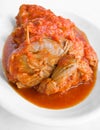 Meat roulade in tomato sauce.