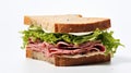 Delicious Ham And Lettuce Sandwich On White Background