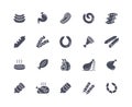 Meat and sausage icons black set