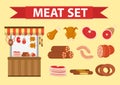 Meat and sausages icon set, flat style. Vector illustration Royalty Free Stock Photo