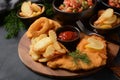 Meat schnitzel and fried potatoes with onion rings deep fried Royalty Free Stock Photo