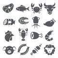 Meat and Seafood Icons set on white background Royalty Free Stock Photo