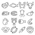 Meat and Seafood Line Icons set on white background Royalty Free Stock Photo