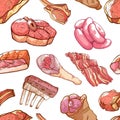 Meat seamless pattern vector illustration on white background