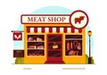 Meat Shop or market Vector Illustration with Various Fresh Meats Products and Sausages of Beef Pork Chicken in Flat Cartoon Royalty Free Stock Photo