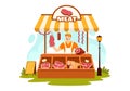 Meat Shop or market Vector Illustration with Various Fresh Meats Products and Sausages of Beef Pork Chicken in Flat Cartoon Royalty Free Stock Photo