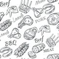 Meat Sketch Seamless Pattern