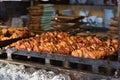 Meat skewers on bbq, open kitchen Royalty Free Stock Photo