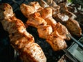 Meat skewers on skewers. Cooking on charcoal grill. Horizontal photo Royalty Free Stock Photo