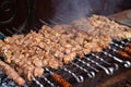 Meat on skewers for cooking kebabs on grill