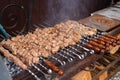 Meat on skewers for cooking kebabs on grill