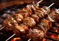 Meat skewers with vegetables grilled.Macro.AI Generative