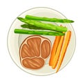 Meat Slice and Vegetables Rested on Plate Above View Vector Illustration