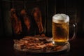 Homemade chicken breast basturma on a wooden background