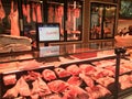 Meat stand in food market