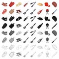 Meat, steak, firewood, grill, table and other accessories for barbecue.BBQ set collection icons in cartoon style vector Royalty Free Stock Photo