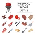 Meat, steak, firewood, grill, table and other accessories for barbecue.BBQ set collection icons in cartoon style vector Royalty Free Stock Photo