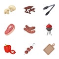 Meat, steak, firewood, grill, table and other accessories for barbecue.BBQ set collection icons in cartoon style vector Royalty Free Stock Photo