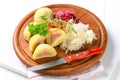 Meat stuffed potato dumplings with cabbage Royalty Free Stock Photo