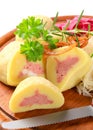 Meat stuffed potato dumplings with shredded cabbage Royalty Free Stock Photo