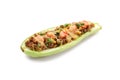 Meat stuffed zucchini boat on white background Royalty Free Stock Photo