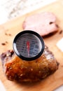 Meat thermometer in a piece of roasted meat