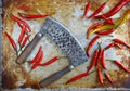 Meat tools, Metal handmade props on a textured background, Kitchen untensils