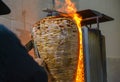 Meat trompo for tacos al pastor. Mexican street food. Royalty Free Stock Photo