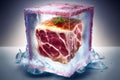 Meat under ice cube chilled concept