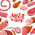 Meat vector frame with logo. Fresh meat icon