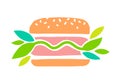 Meat vegan vector icon. Plant based hamburger. Green leaves instead of meat cutlet. Vegan product made from plants.