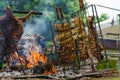 Meat and vegetable exhibition on a barbecue known as Parrilla. Typical barbecue from the south of Latin America