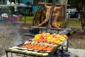 Meat and vegetable exhibition on a barbecue known as Parrilla. Typical barbecue from the south of Latin America
